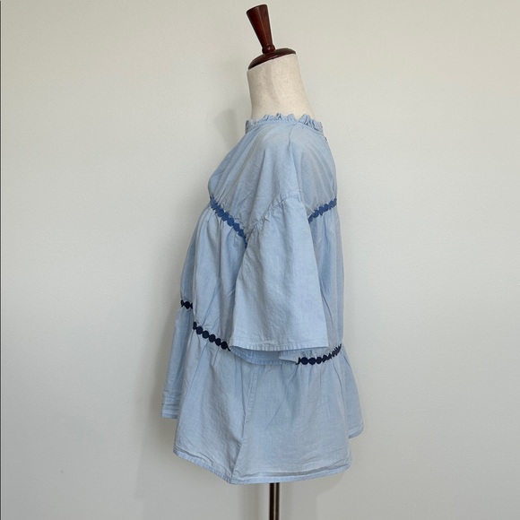 Simply Southern Light Blue Rick Rack Trim Top Size Small - Picture 2 of 6